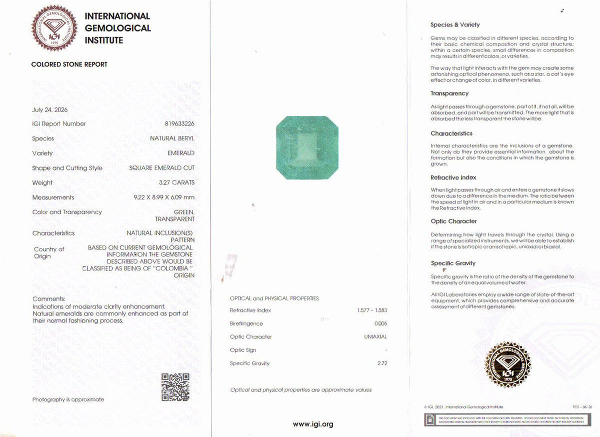 Emerald (Panna) Gemstone - 3.27 Carats
