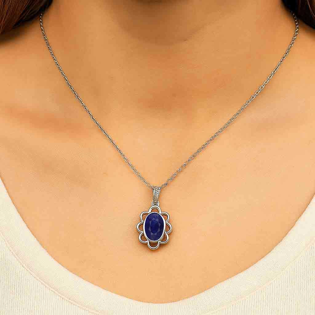 Timeless 925 Silver Blue Sapphire Stone Pendant