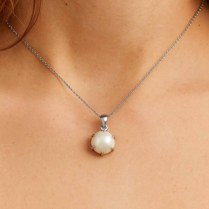Vintage Style Sterling Silver Pearl Stone Pendant