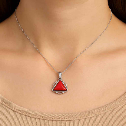 Pure Sterling Silver Red Coral Gemstone Pendant