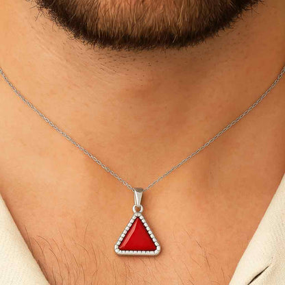 Premium Royal Sterling Silver Triangle Red Coral Pendant