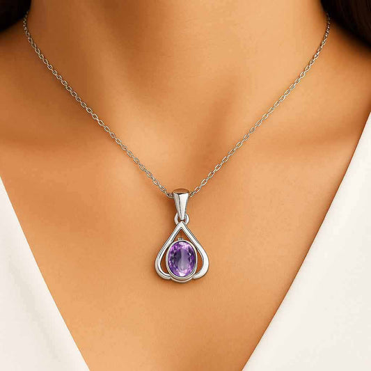 Classic Sterling Silver Amethyst Stone Pendant