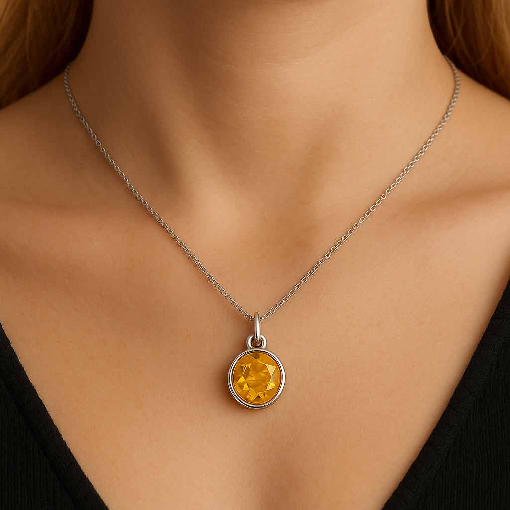Premium Sterling Silver Yellow Sapphire Stone Pendant