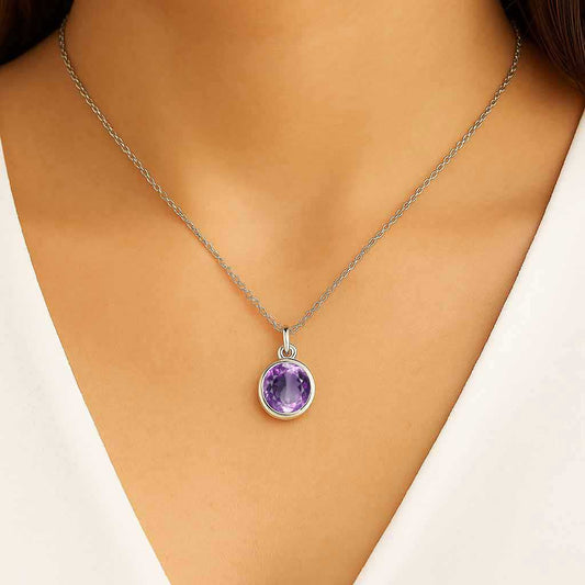 Classic Sterling Silver Natural Amethyst Pendant