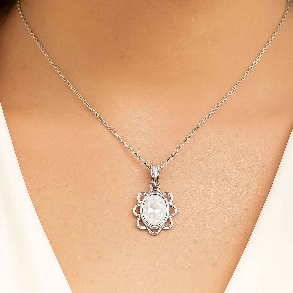 Modern Pure Sterling Silver Zircon Stone Pendant