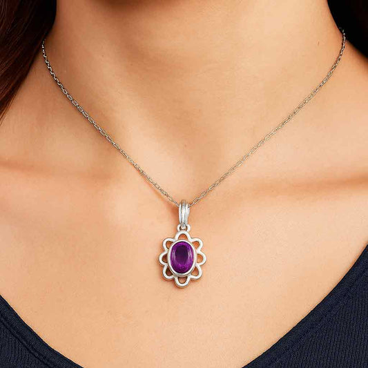 Modern Sterling Silver Natural Amethyst Pendant