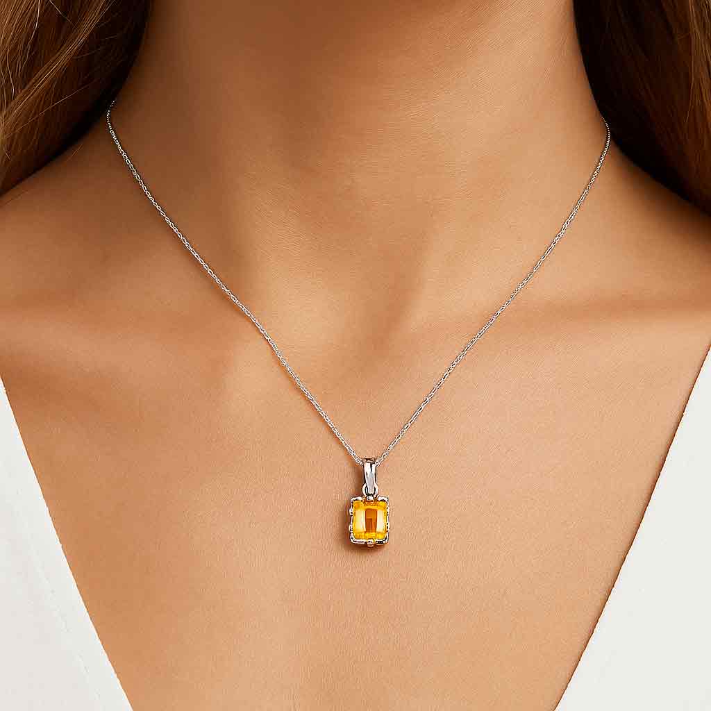 Luxury Designer Sterling Silver Yellow Sapphire Pendant