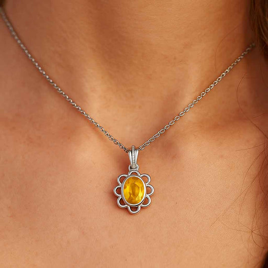 Modern 925 Silver Yellow Sapphire Stone Pendant