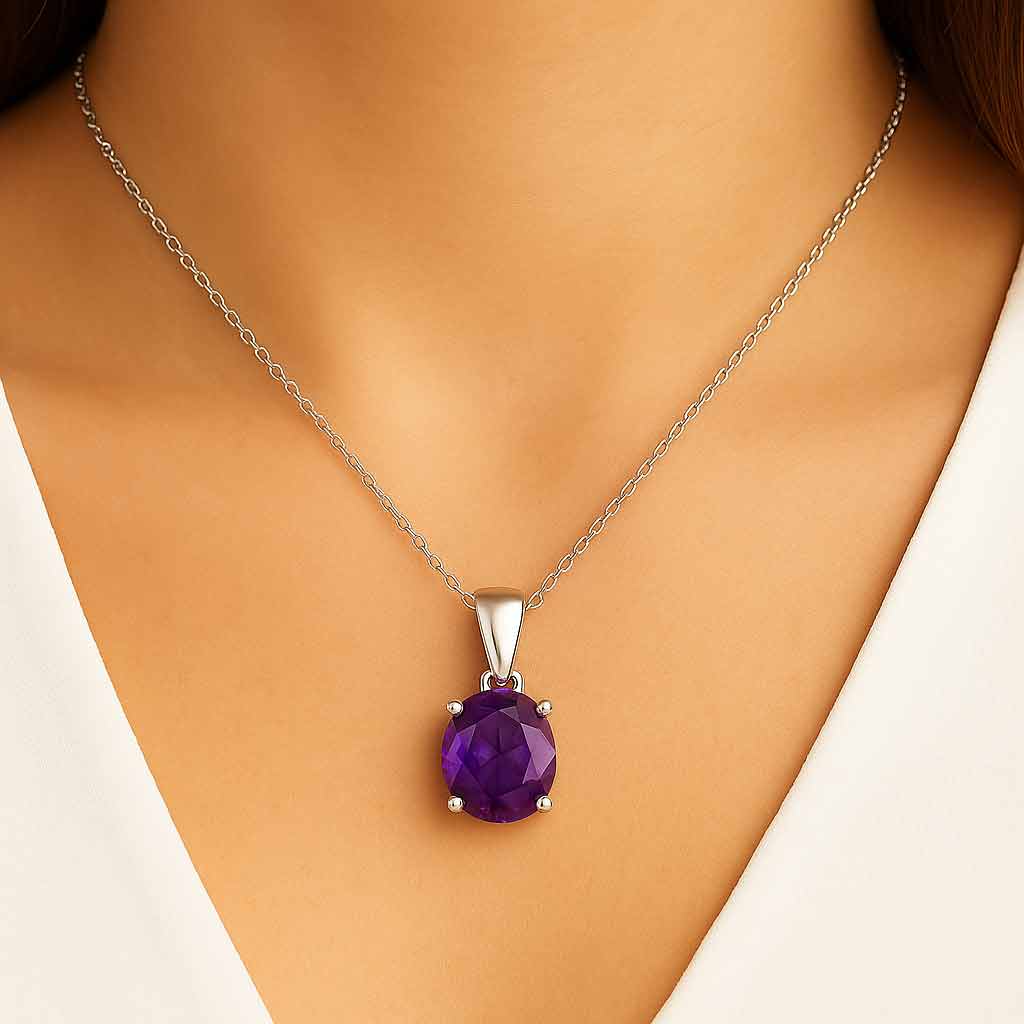 Elegant Pure Sterling Silver Amethyst Stone Pendant