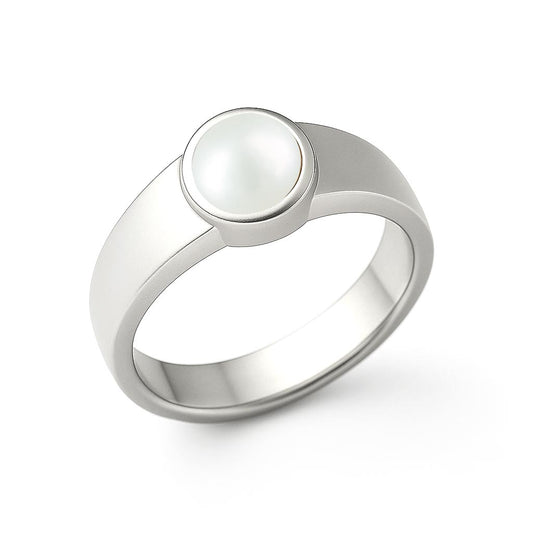 Traditional Handcrafted Sterling Silver Pearl Stone Ring for Men