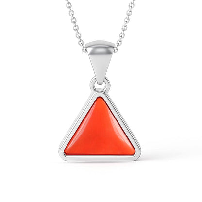 Modern Sterling Silver Triangle Red Coral Pendant