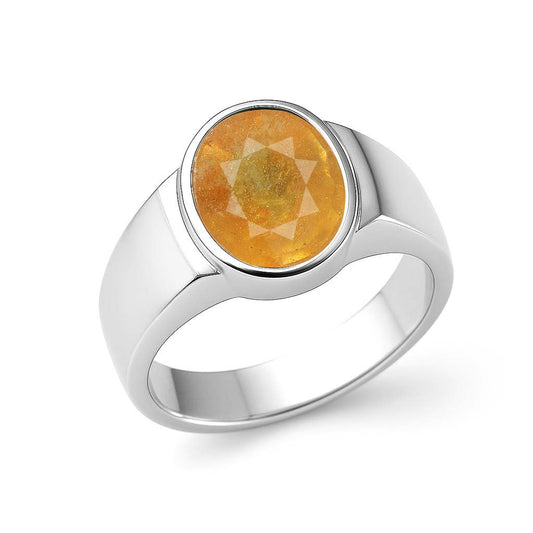 Premium Men's 925 Sterling Silver Yellow Sapphire Stone Ring