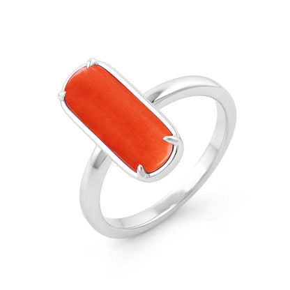 Traditional Pure Silver Red Coral Gemstone Ring For Ladies