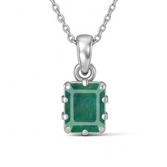 Classic Sterling Silver Emerald Stone Pendant