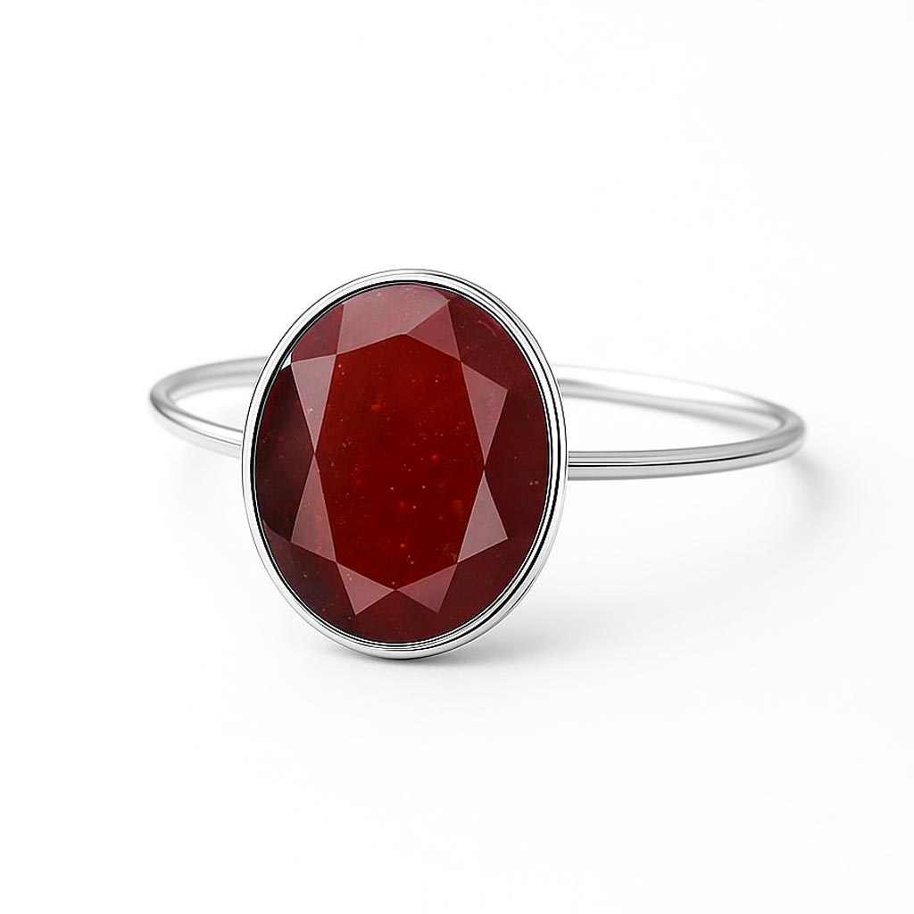 Modern Sterling Silver Hessonite Garnet Gemstone Ring for Women