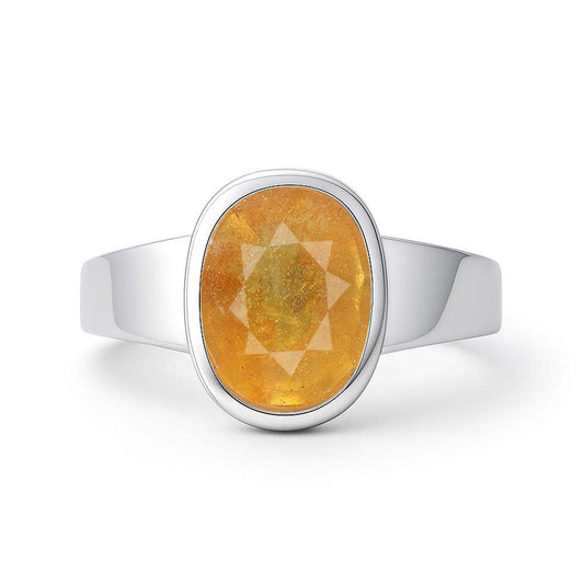 Modern Sterling Silver Men's Yellow Sapphire Ring
