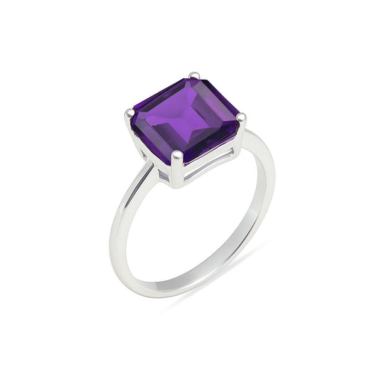 Classic Regal 925 Silver Women's Amethyst Gemstone Ring