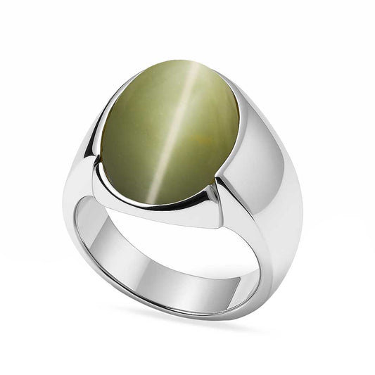 Pure 925 Sterling Silver Cat’s Eye Stone Ring for Men