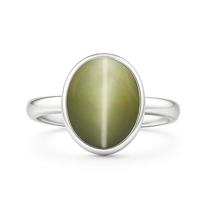 Elegant Sterling Silver Cats Eye Gemstone Ring for Women