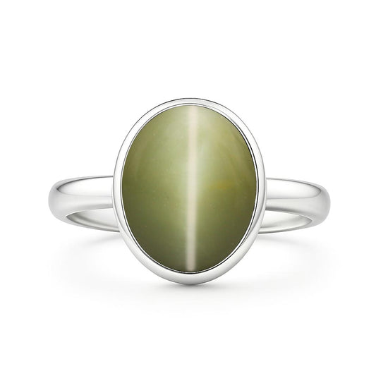 Elegant Sterling Silver Cat's Eye Gemstone Ring for Women