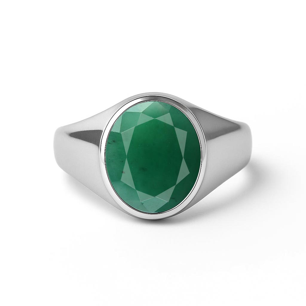 Crafted Sterling Silver Emerald Gemstone Ring for Him