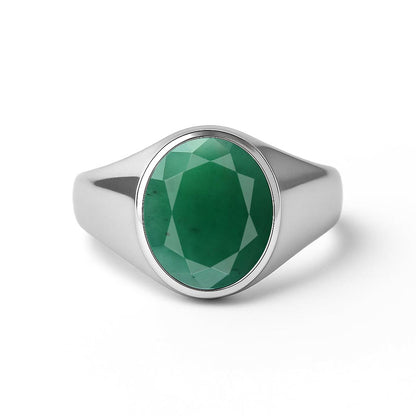 Crafted Sterling Silver Emerald Gemstone Ring for Him