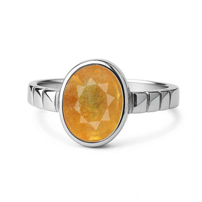 Luxury Sterling Silver Yellow Sapphire Ring for Male