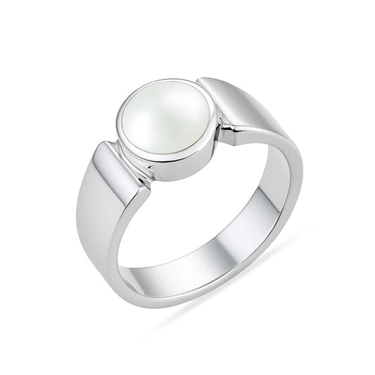 Pure 925 Sterling Silver Pearl Gemstone Ring for Men