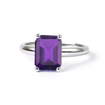 Stylish 925 Silver Amethyst Gemstone Ring for Female