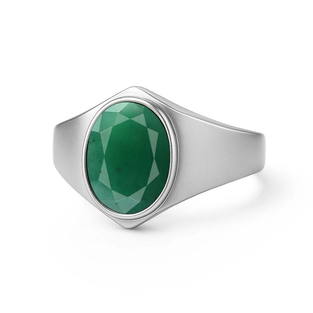 Elegant 925 Sterling Silver Emerald Gemstone Ring for Men