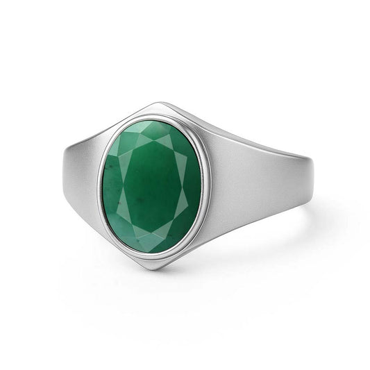 Elegant 925 Sterling Silver Emerald Gemstone Ring for Men