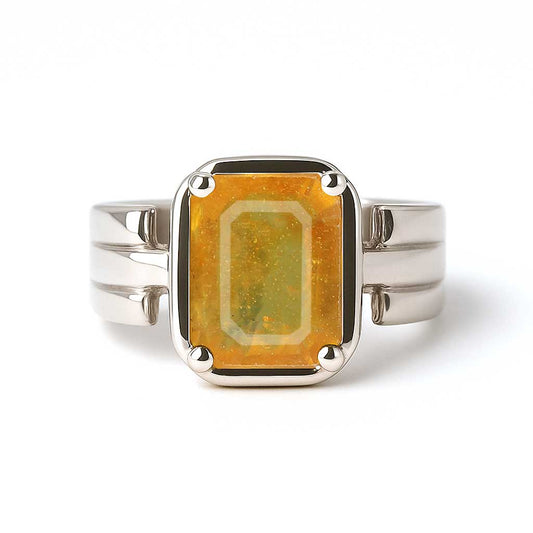 Premium Handcrafted Men's Sterling Silver Yellow Sapphire Ring