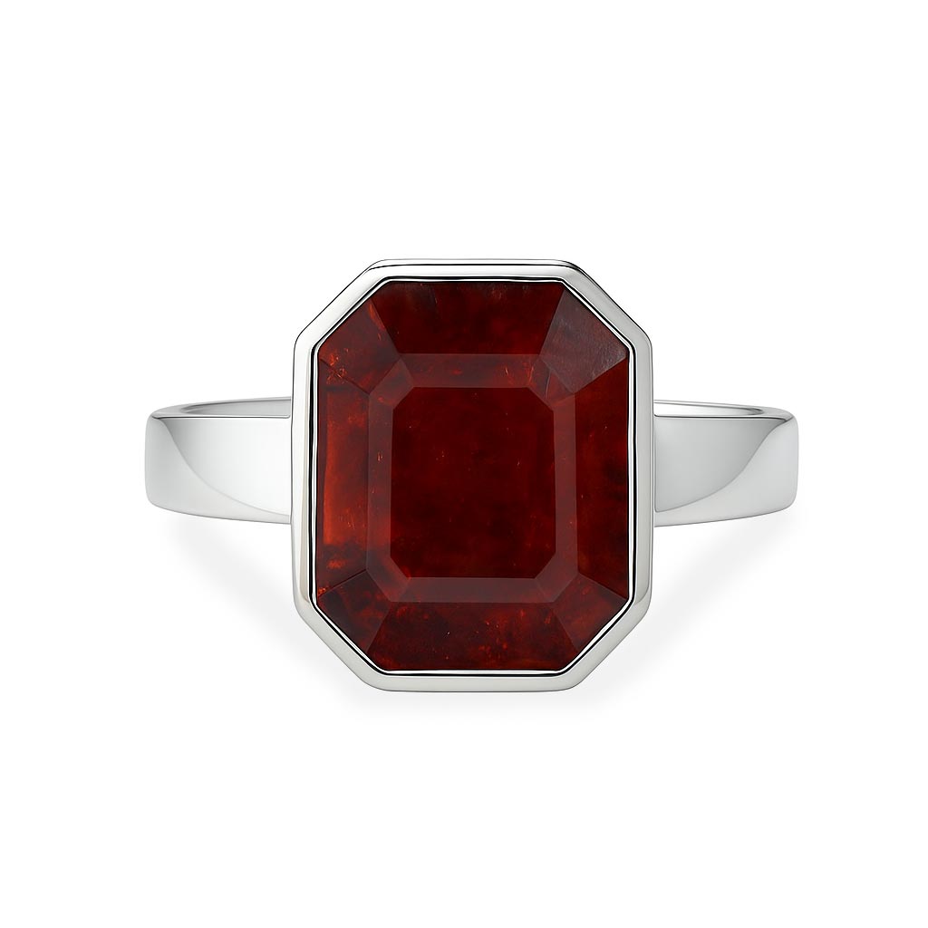Classic 925 Silver Hessonite Garnet Gemstone Ring for Men