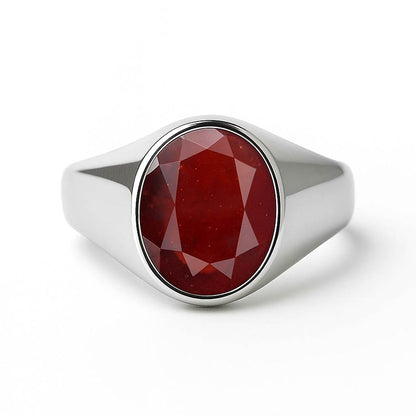 Bold & Stylish 925 Sterling Silver Hessonite Garnet Men’s Ring