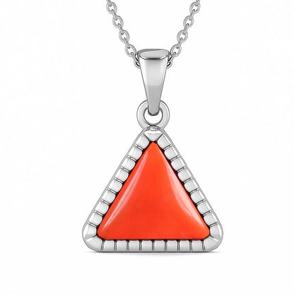 Premium Royal Sterling Silver Triangle Red Coral Pendant