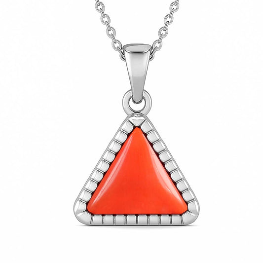 Premium Royal Sterling Silver Triangle Red Coral Pendant