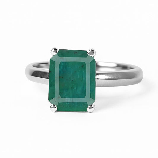 Grand Heritage Sterling Silver Emerald Cut Emerald Ring For Ladies
