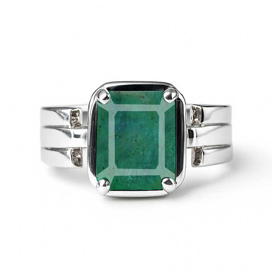 Authentic 925 Sterling Silver Emerald Cut Emerald Ring for Ladies