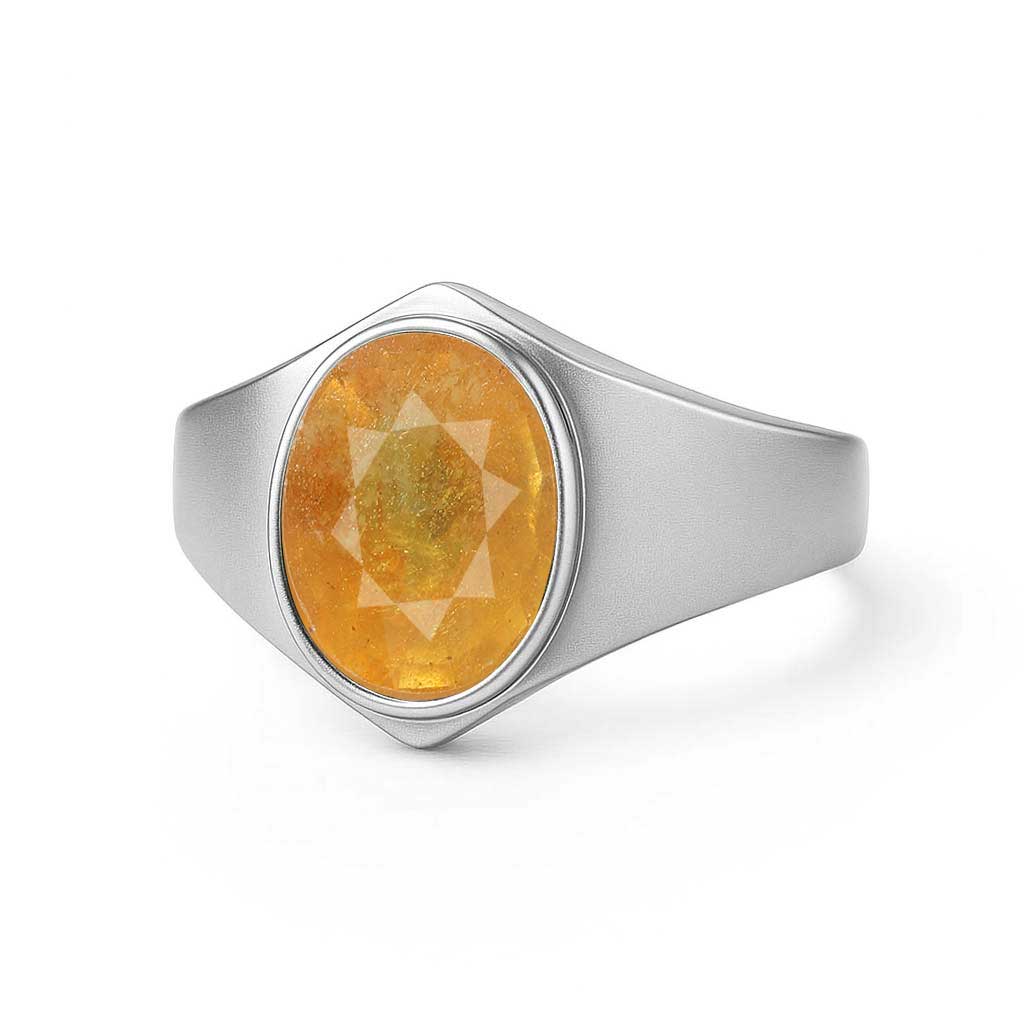 Authentic Handmade Sterling Silver Yellow Sapphire Stone Ring For Male