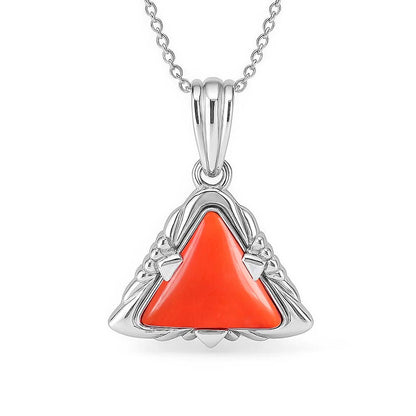 Bold & Stylish Sterling Silver Triangle Red Coral Pendant