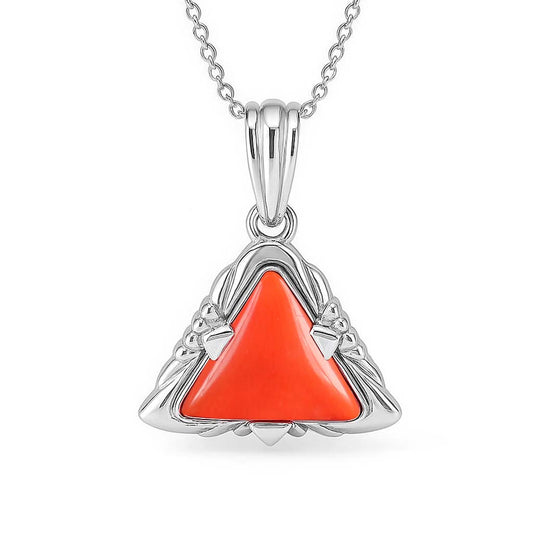 Bold & Stylish Sterling Silver Triangle Red Coral Pendant