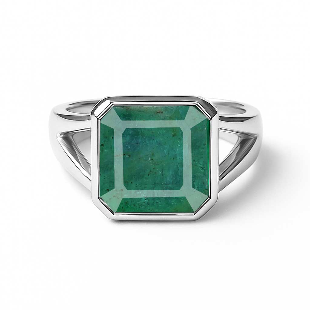 Modern 925 Sterling Silver Men's Emerald Stone Ring