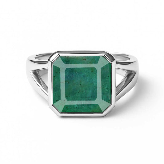 Modern 925 Sterling Silver Men's Emerald Stone Ring