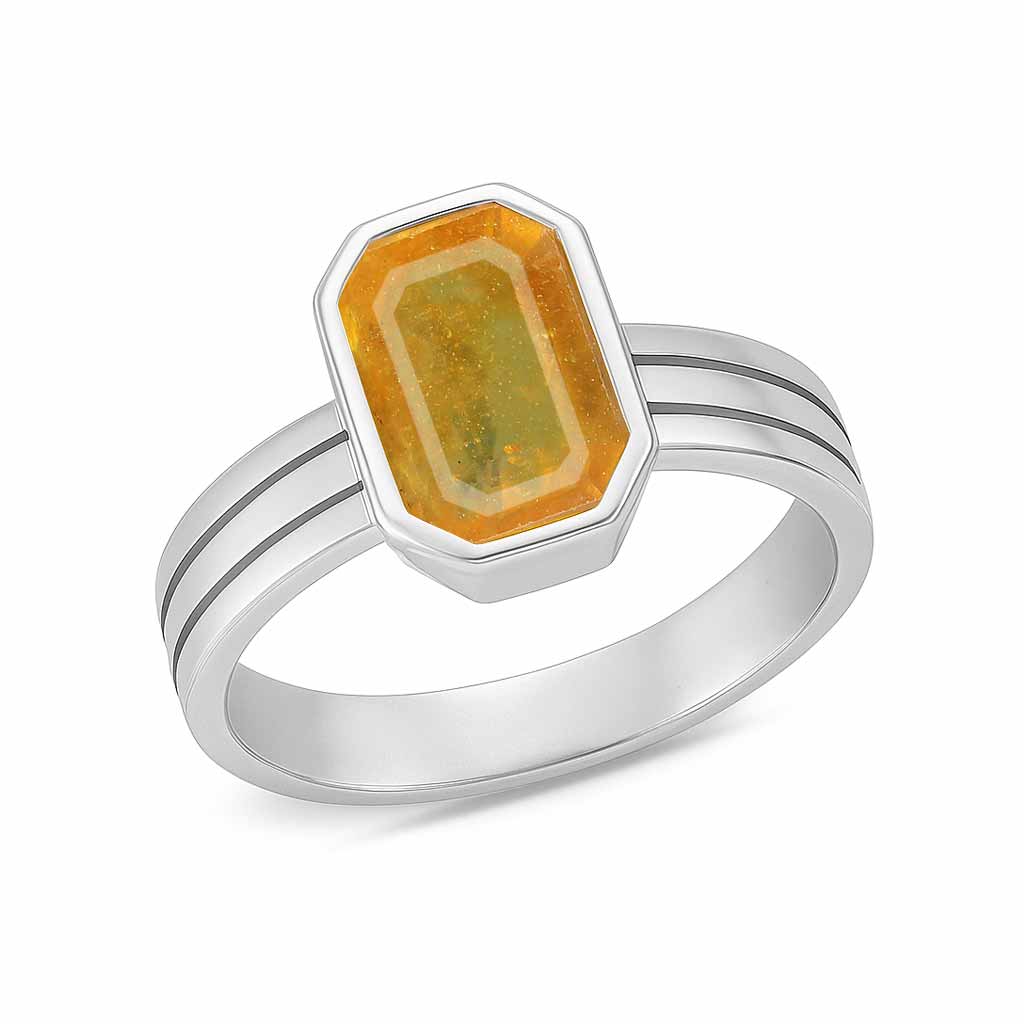 Classic Sterling Silver Yellow Sapphire Gemstone Ring for Women
