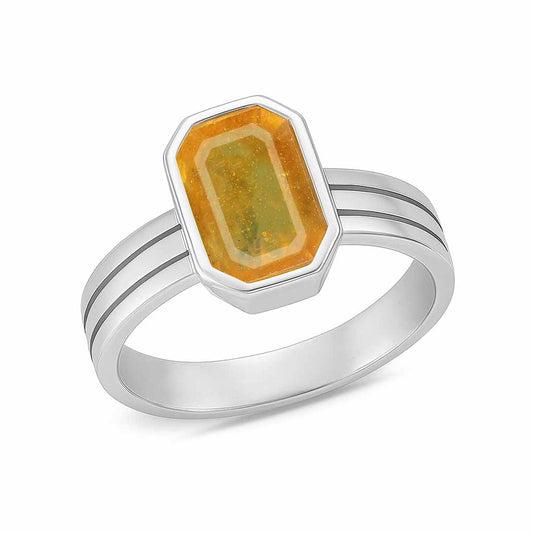 Classic Sterling Silver Yellow Sapphire Gemstone Ring for Women