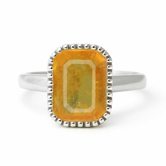 Classic Regal 925 Sterling Silver Women's Yellow Sapphire Ring