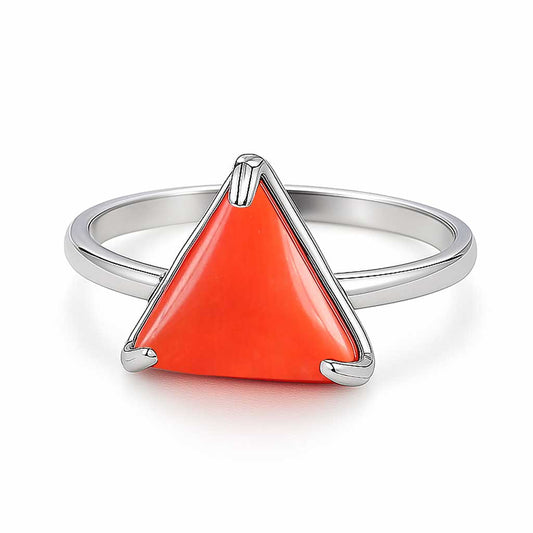 Classic Regal 925 Silver Women's Red Coral Gemstone Ring