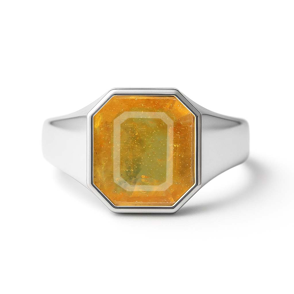 Bold & Stylish 925 Silver Men's Yellow Sapphire Stone Ring