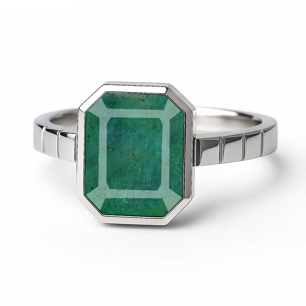Designer 925 Sterling Silver Emerald Cut Emerald Ring for Female