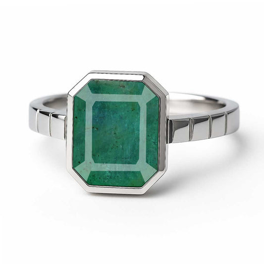 Designer 925 Sterling Silver Emerald Cut Emerald Ring for Female